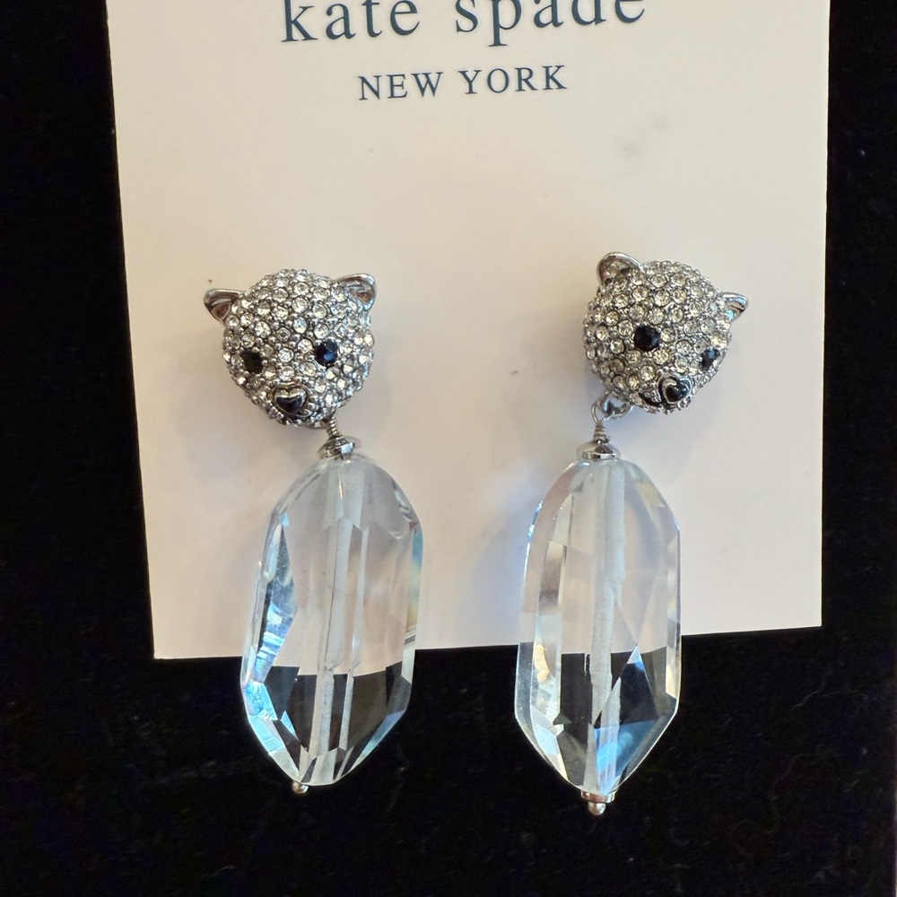 Kate Spade Silver Bear Earrings with Crystal Drops